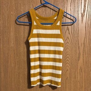 American Eagle Outfitters Yellow White Striped Ribbed Tank Top